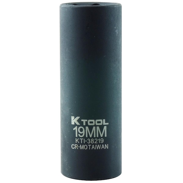 K-Tool International 1/2" Drive Impact Socket black oxide, Deep 6 Pnt 1/2"Dr, 19mm KTI-38219 - main